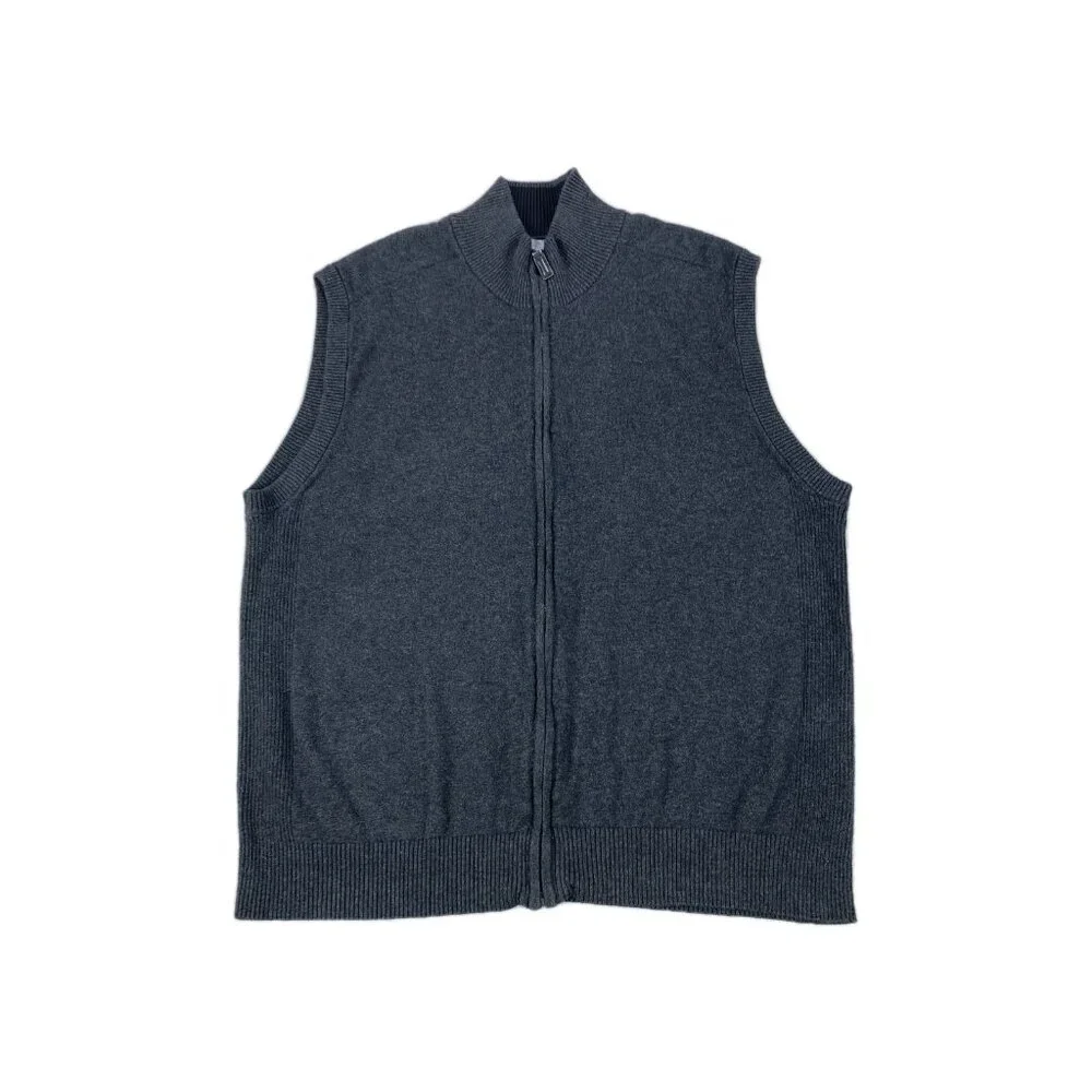 Oscar De La Rerta Vest Sweater Mens XL Gray 100% Cotton Ribbed Knit Full Zip